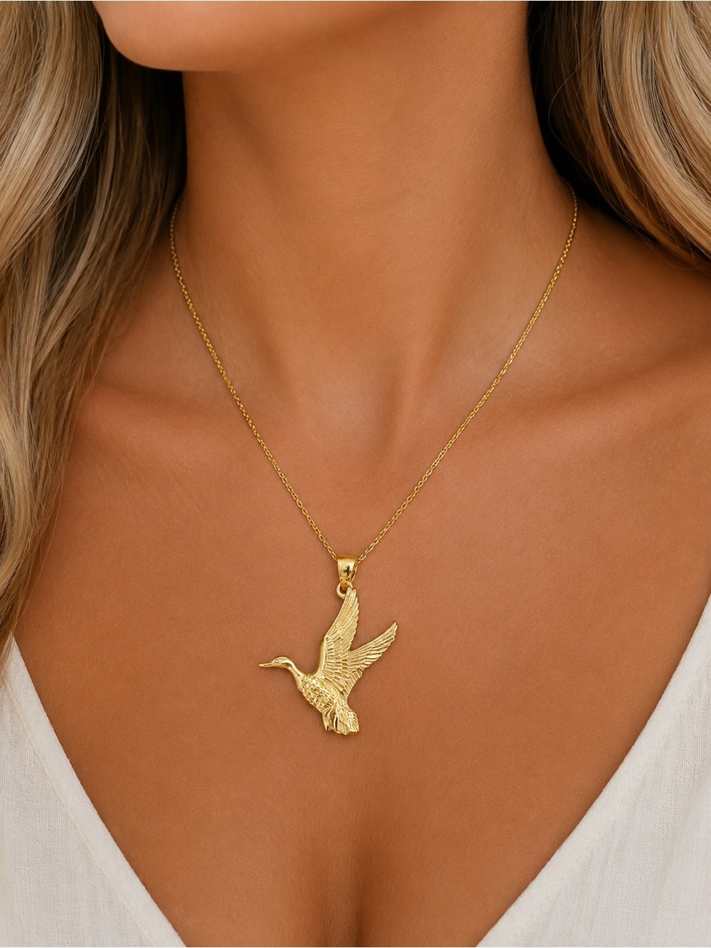 Gold Flying Duck Pendant Necklace - Women Jewelry